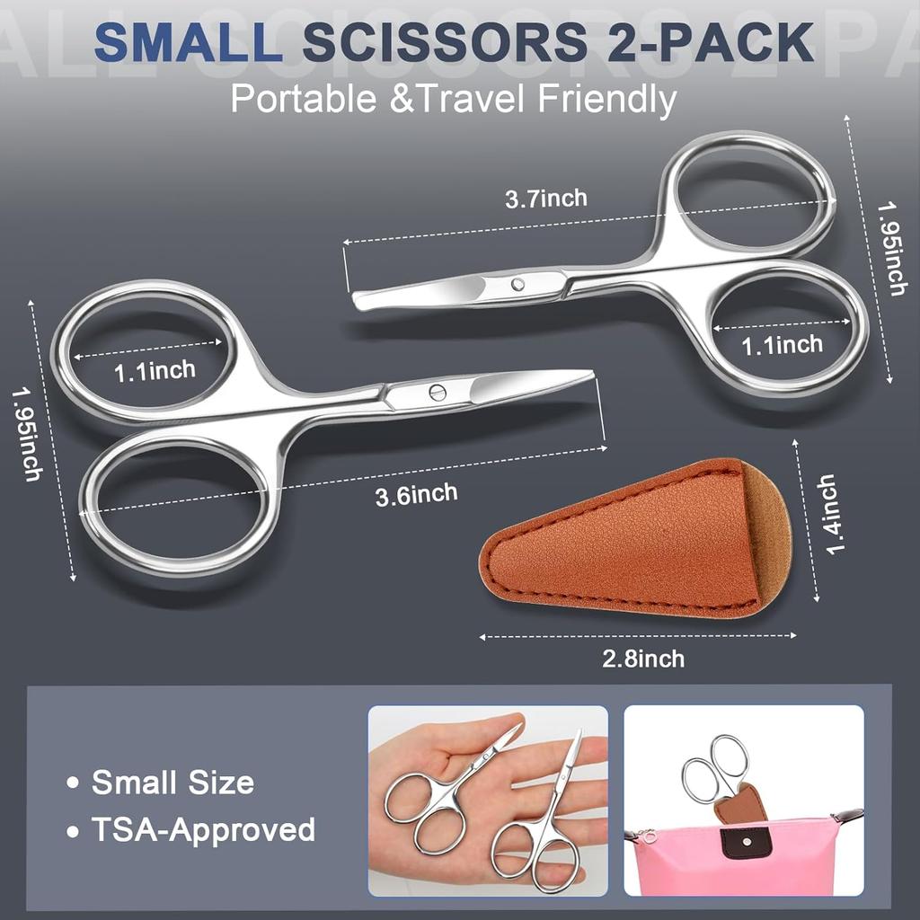 2Pack Small Eyebrow Scissors, Stainless Steel Nose Hair Trimming Scissors with Rounded Tips, Precision Grooming for Beard/Mustache/Facial Hair,