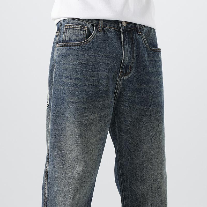 American high street washed jeans men's versatile vie style loose straight trousers trendy wide-leg trousers denim