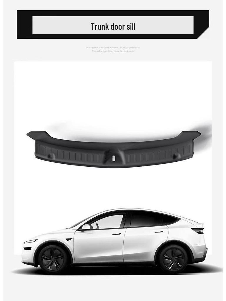 Premium trunk sill strips for Tesla Model Y/3 refreshed models - designed for factory-style upgrade.