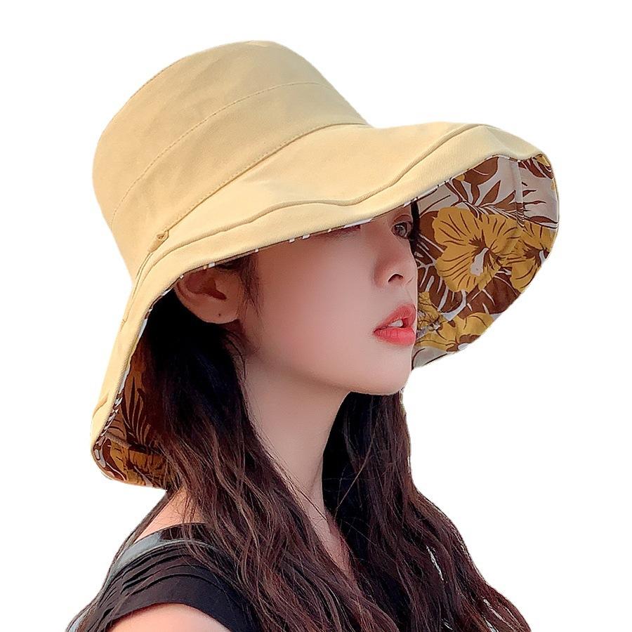 Summer New Printed Double Sided Fisherman's Hat with Large Eaves for Face Covering Sunscreen Hat for Women Outdoor Sun Hat