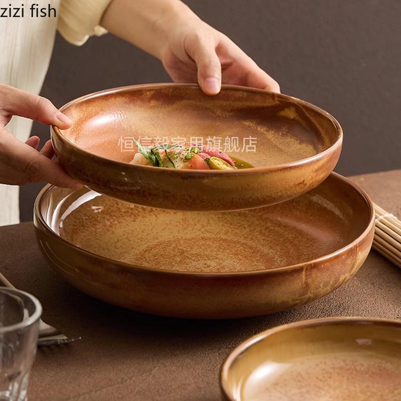 Vintage Kiln Changes Ceramiczny Głęboki Talerz Talerz do Sałatki Gruba Zupa Talerze do Deseru Kuchnia Molekularna Kreatywna Zastawa Stołowa