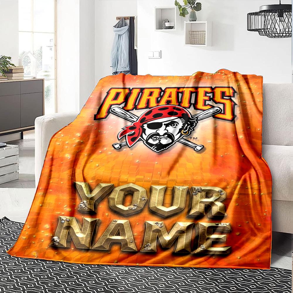 Name Custom Pittsburgh Pirates Logo Print Flannel Blanket High Quality Warm Comfortable Cover for All Seasons Perfect for Gifts Home Decor