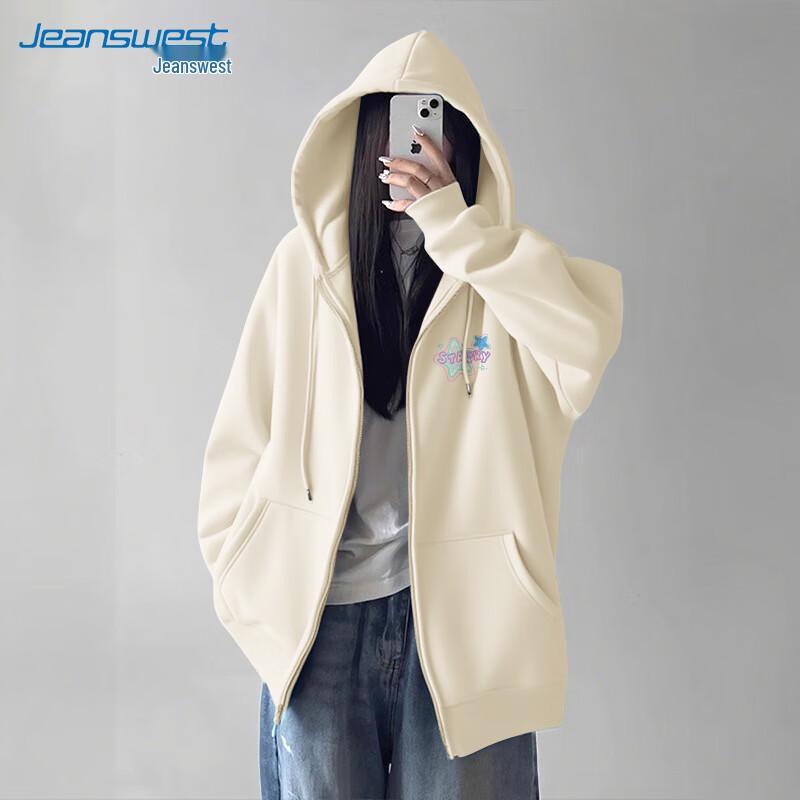 JEANSWEST 2025 Women's Loose Hooded Zip Sweatshirt