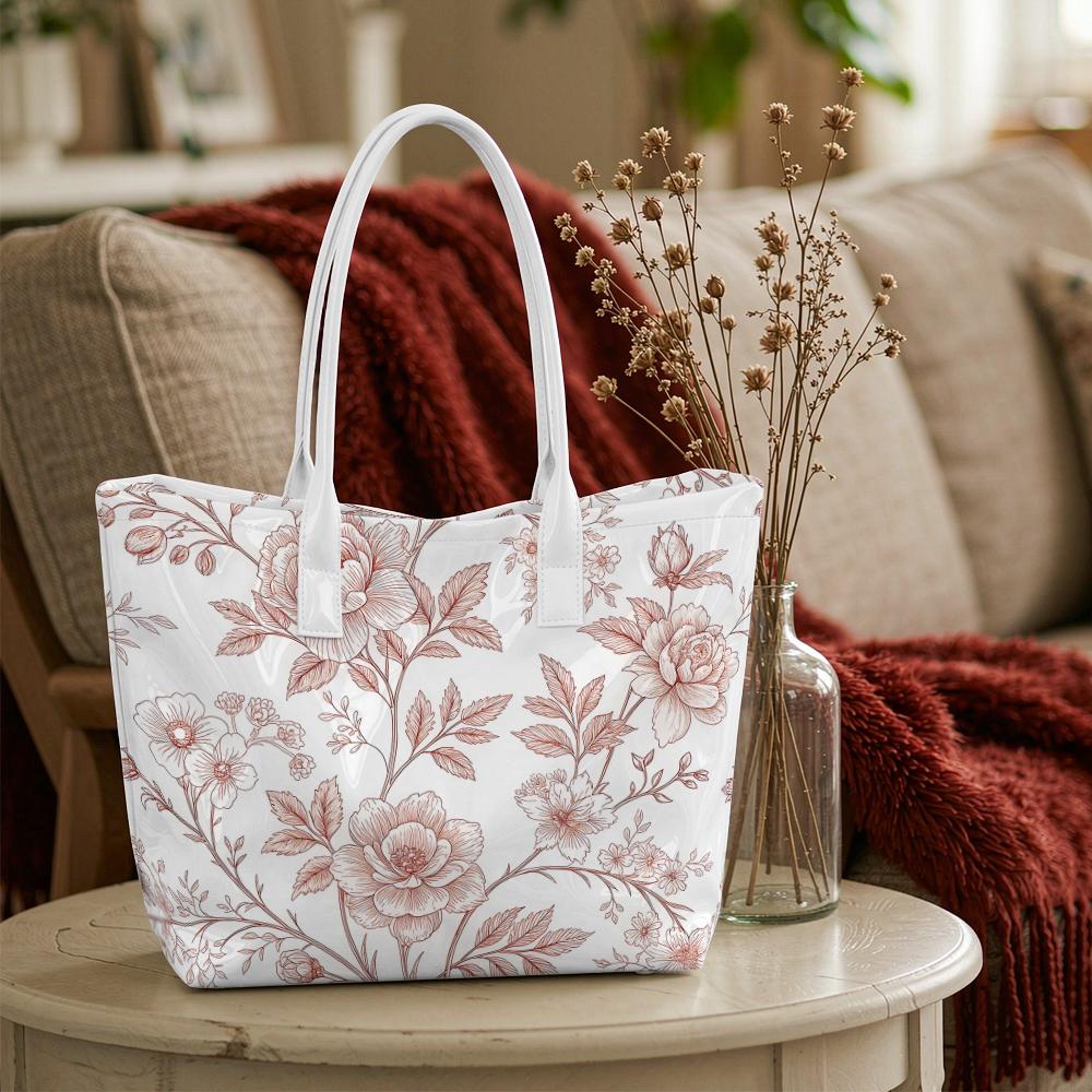 Elegant Floral Print Tote Bag Large Capacity Casual Shoulder Handbag for Daily Use