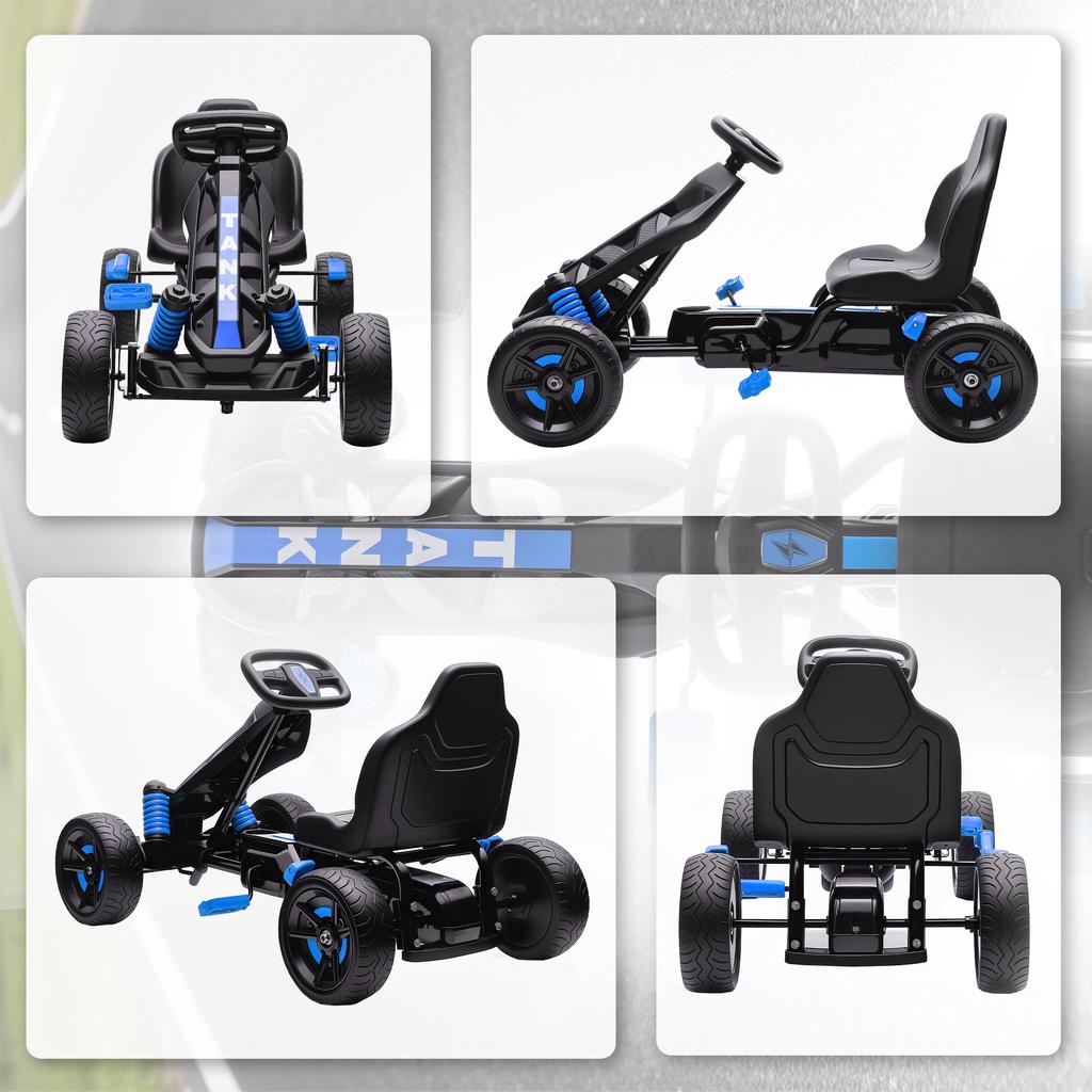 Pedal Go Kart for Kids Aged 3-6 Years, with Freewheel System, Brake, EVA Anti-Slip Wheels, Blue