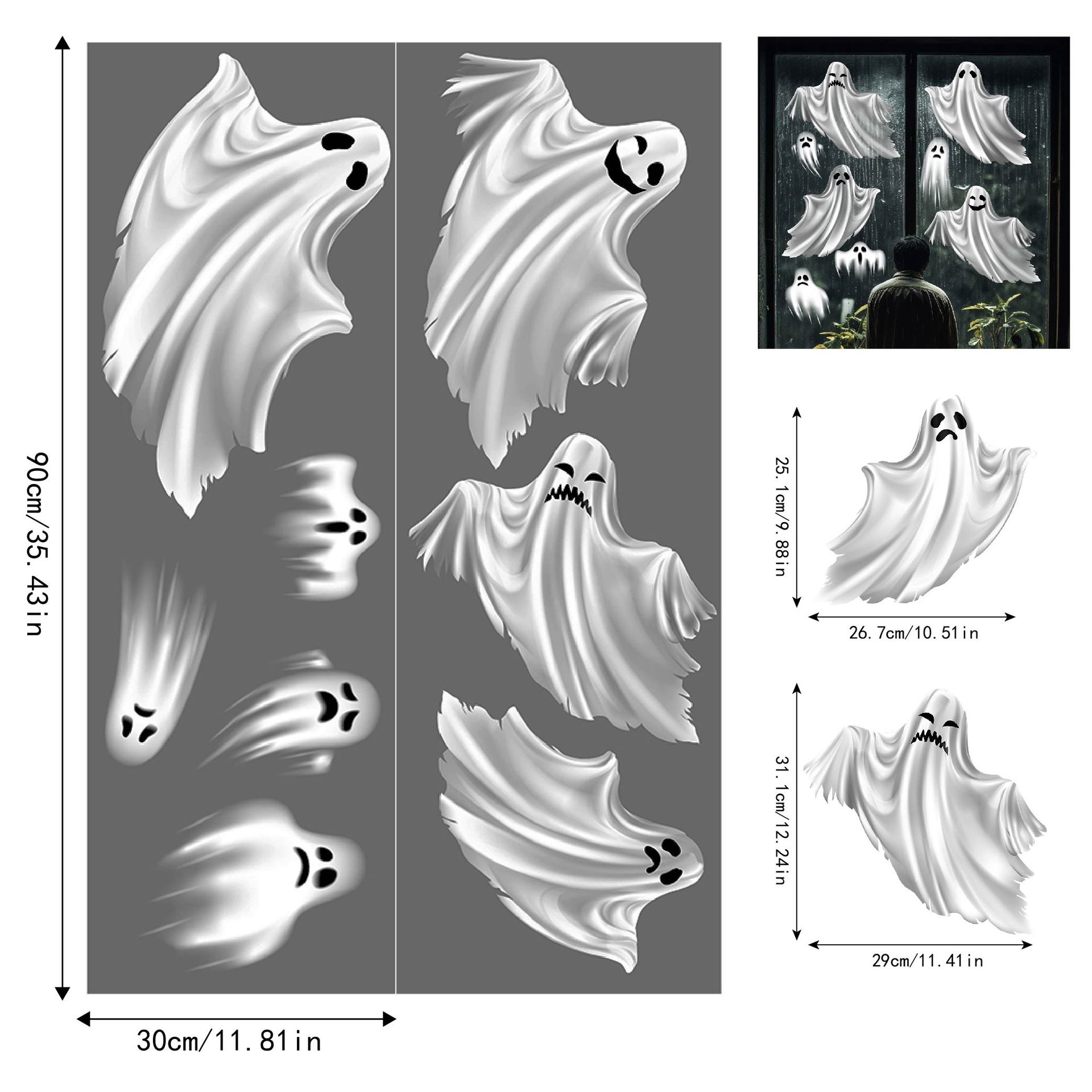 

Halloween, White Ghost, Stickers, Glass Stickers, Cabinet Glass Doors, Scene Decoration Stickers, Party Decorations 2pcs