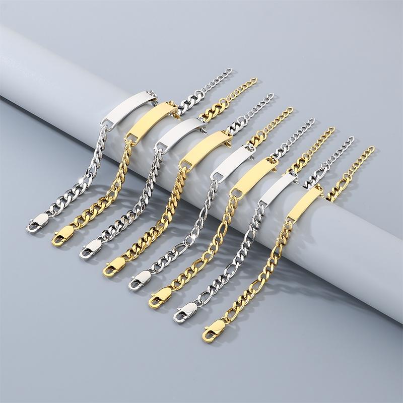 Trendy Engravable ID Curb Chain Bracelet for Men Women Stainless Steel Adjustable Wristband Jewelry Ideal for Personalized Gifts
