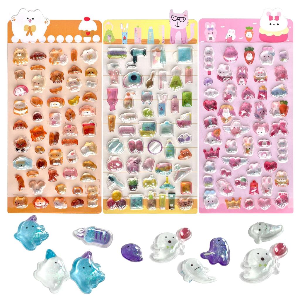 Set of 3 Cute 3D Puffy Drop DIY Perfect for Interior Diary Album and Gifts Yellow Stickers, Sparkly, Girls, Gifts, Decor, Decor, Decorations, (Orange