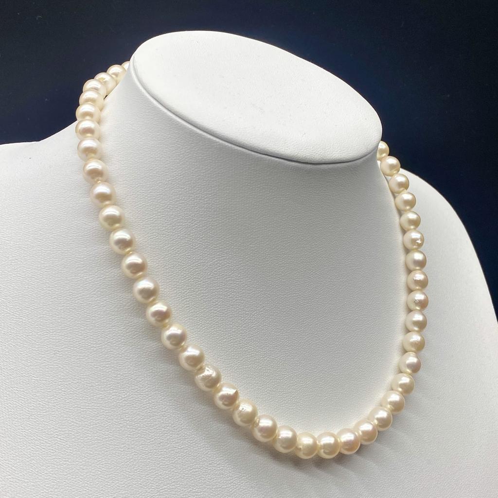 Akoya Pearl Necklace Natural Jewelry Pink Beige Approx. 42cm 7.5mm–8.0mm 36.3g Silver Clasp
