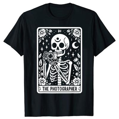 Die Fotograf Skelett Karte Fotograf Kameramann T-Shirts Herren Mode Lässiges T-Shirt 100% Baumwolle Lockeres Oversized T-Shirt