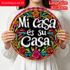 2D Flach, 1 Stück Vintage Metallwandkunstschild „Mi Casa Es Su Casa“, Bunte florale runde Aluminium-Dekoration für Bauernhaus, Café, Strandhaus, Hinterhof, Boho