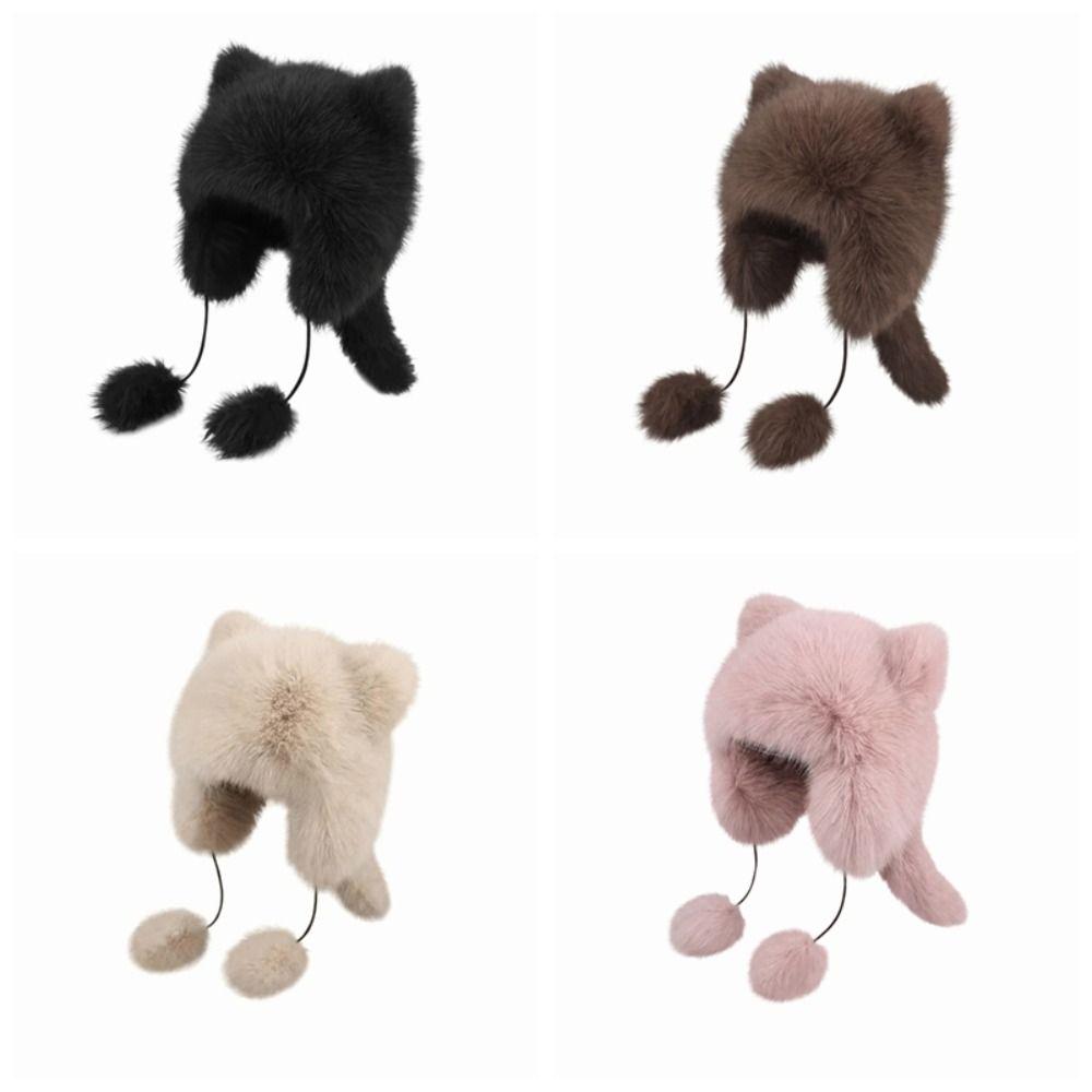 Windproof Faux Fur Beanie Thickened Ear Protection Hat Fashion Winter Hat Daily Wear