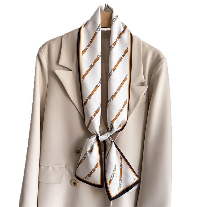 New temperament double-layer scarf streamer strap bag decoration suit scarf small long headband silk scarf women's printing narrow