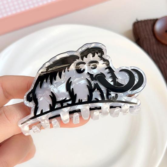 Hair Claw with High-Elastic Spring, Cat Mammoth Lizard Pattern Hair Clip with Ice-Cracked Pearlescent Texture, Firm Grip Shower Back Head Hair Claw