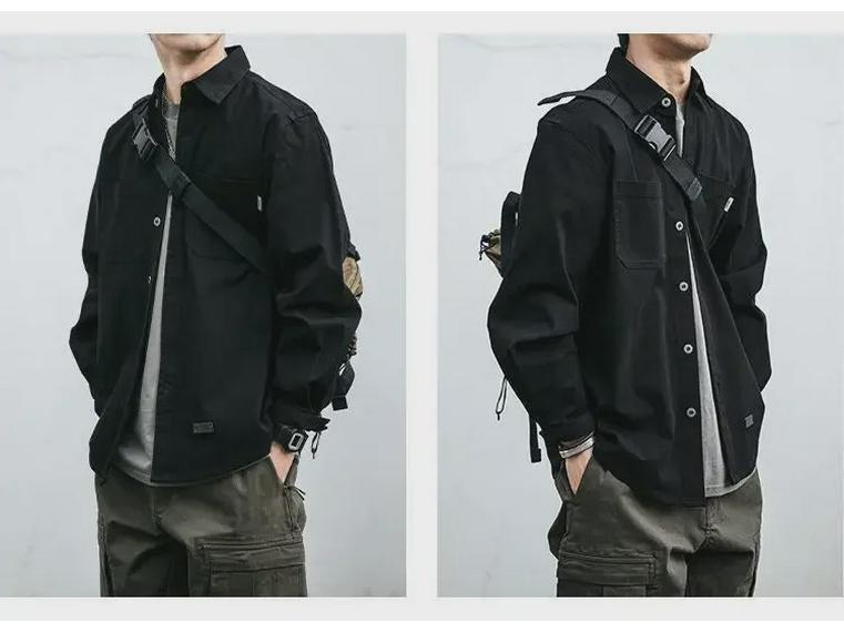 Men's Korean Style Retro Long Sleeve Work Shirt - Trendy, Loose, Versatile, Youth Casual Jacket with Pockets.