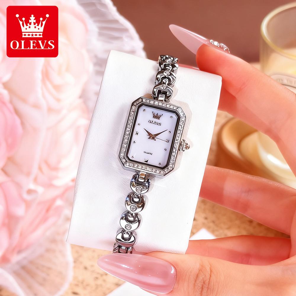 OLEVS Women's Watches Elegant Fashion Small Square Dial Stainless Steel Original Brand Quartz Wristwatch for Lady Waterproof New