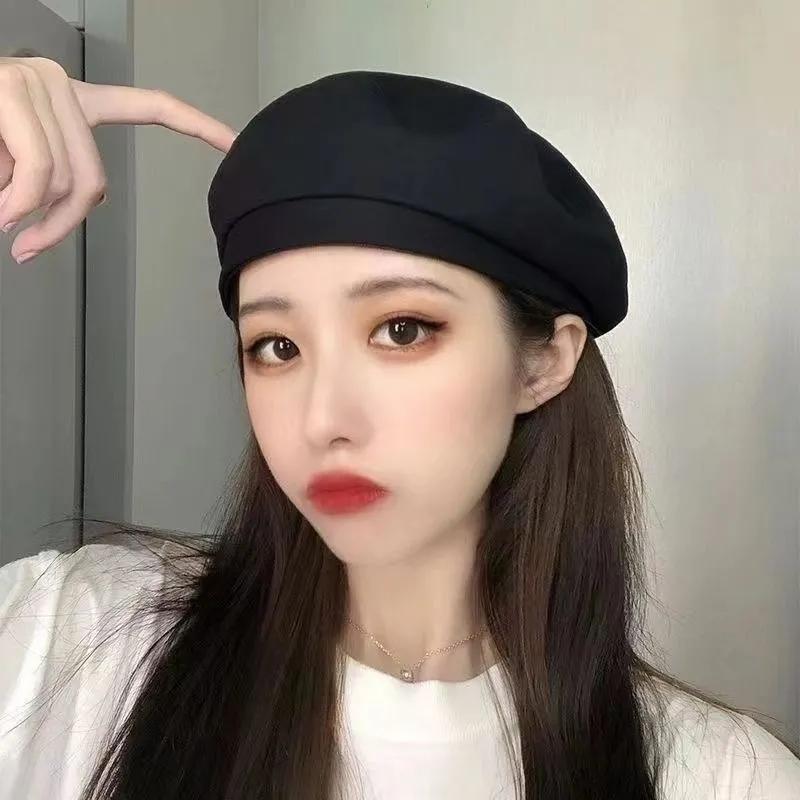WTEMPO Retro Simple Casual Floral Printed Denim Berets Women All Match Ethnic Style Solid Color Cotton Kepi Hats