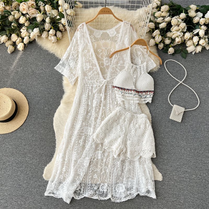 

Длинная шаль в этническом стиле, сетка с нагрудными подушечками, халтер White One size