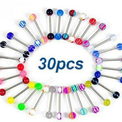 Stainless Steel & Acrylic Belly Button and Tongue Piercing Jewelry Set