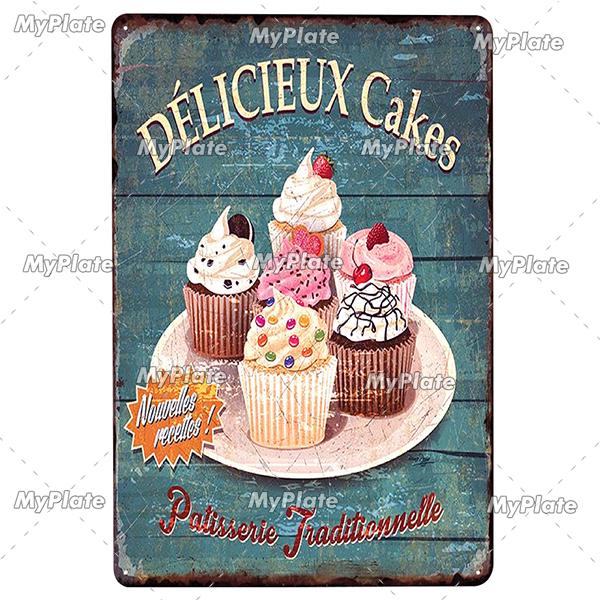 Cake Metal Sign Plaque Metal Vintage Food Tin Sign Wall Decor for Kitchen Cafe Diner Bar Cupcake Metal Signs