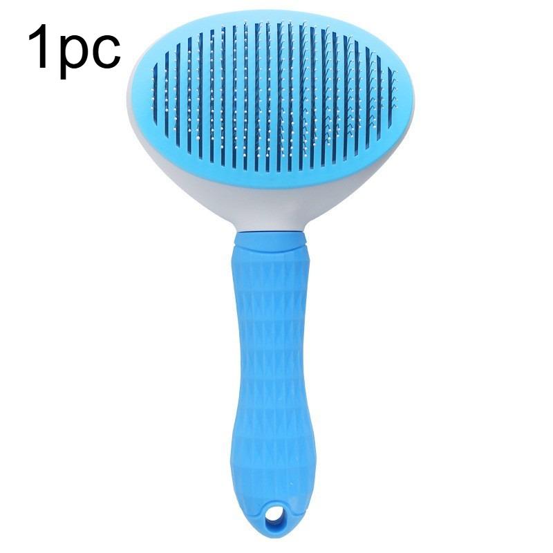 

1pc Easy-to-Clean Pet Grooming Brush with Self-Clean Button for One-Click Hair Removal - Curved Pin Deshedding Comb