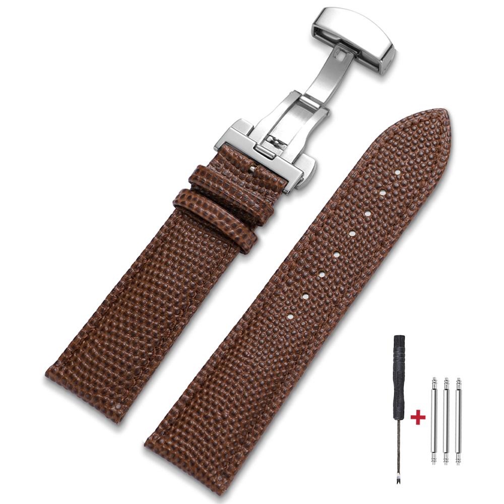 Lizard Print Genuine Leather Watch Band 14mm 16mm 18mm 19mm 20mm 21mm 22mm Replacement Bracelet Belt Butterfly Buckle Wristband