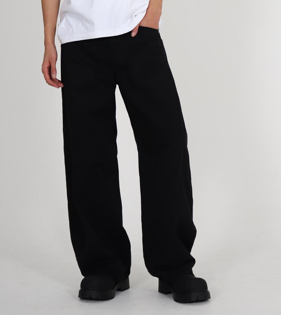 Beoteunseoul Side Big Pocket Curved Washed Cotton Pants (Black)