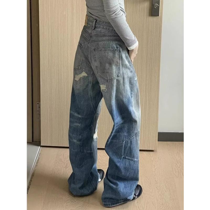 JYL Men s Cargo Pants Washed Pleated American High-Street Denim M бездна
