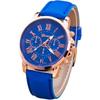 SKLINE Unisex Analog Quartz Watch Roman Numerals Leather Band Gold Case Blue Color