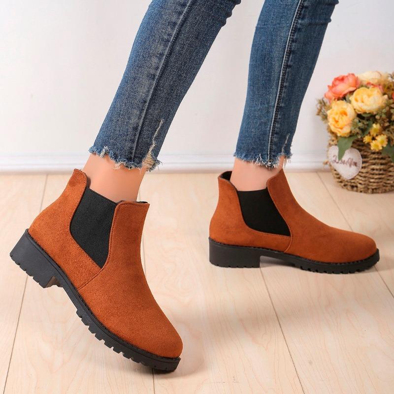 fashion 2024 Women's Winter Shoes Cow Suede Ankle Boots Chelsea Thick Sole Boots Black Women's Autumn Fashion Thick Sole Short Boots