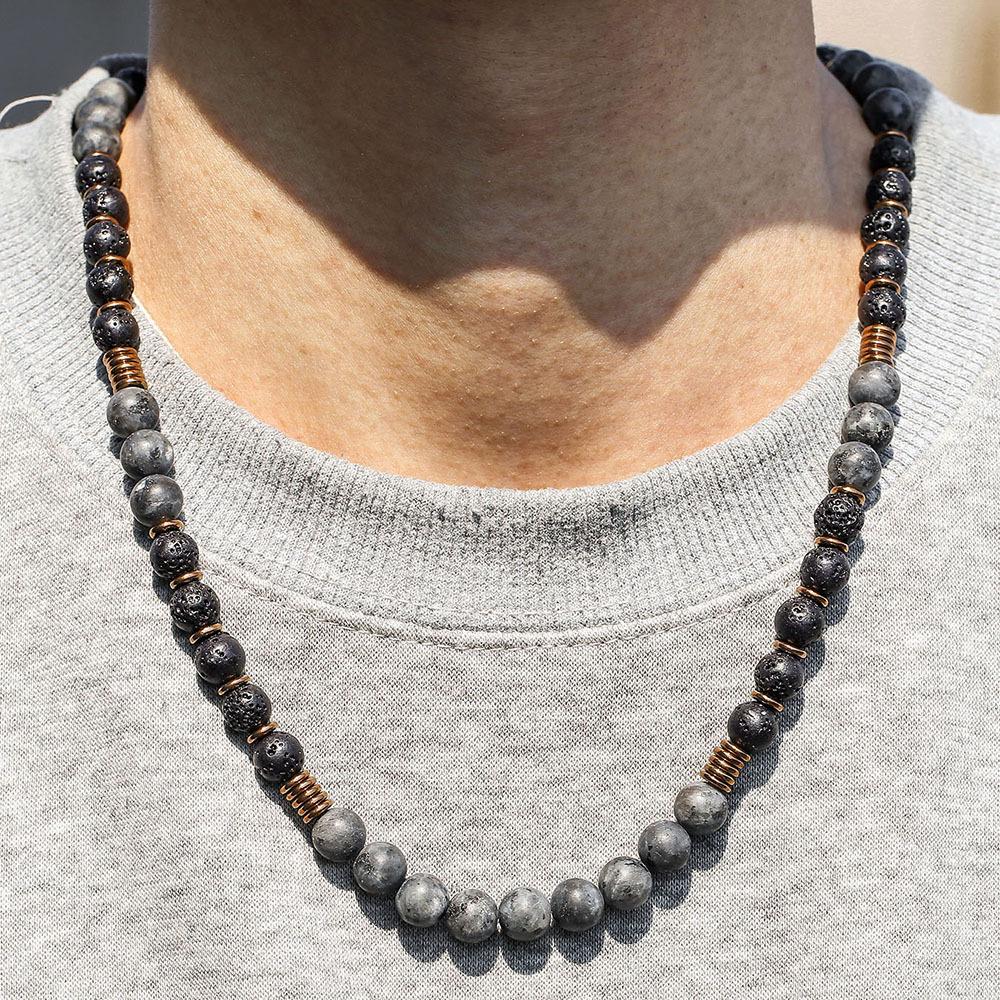 Exaggerated Sparkling Stone Volcanic Stone Beaded Necklace Men's Hip-hop Niche Design Sense Men's Black Gallstone Long Necklace