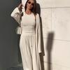 New European and American Women Clothes Vest Long Sleeve Outerwear Wide Leg Pants Temperament Commuter Set