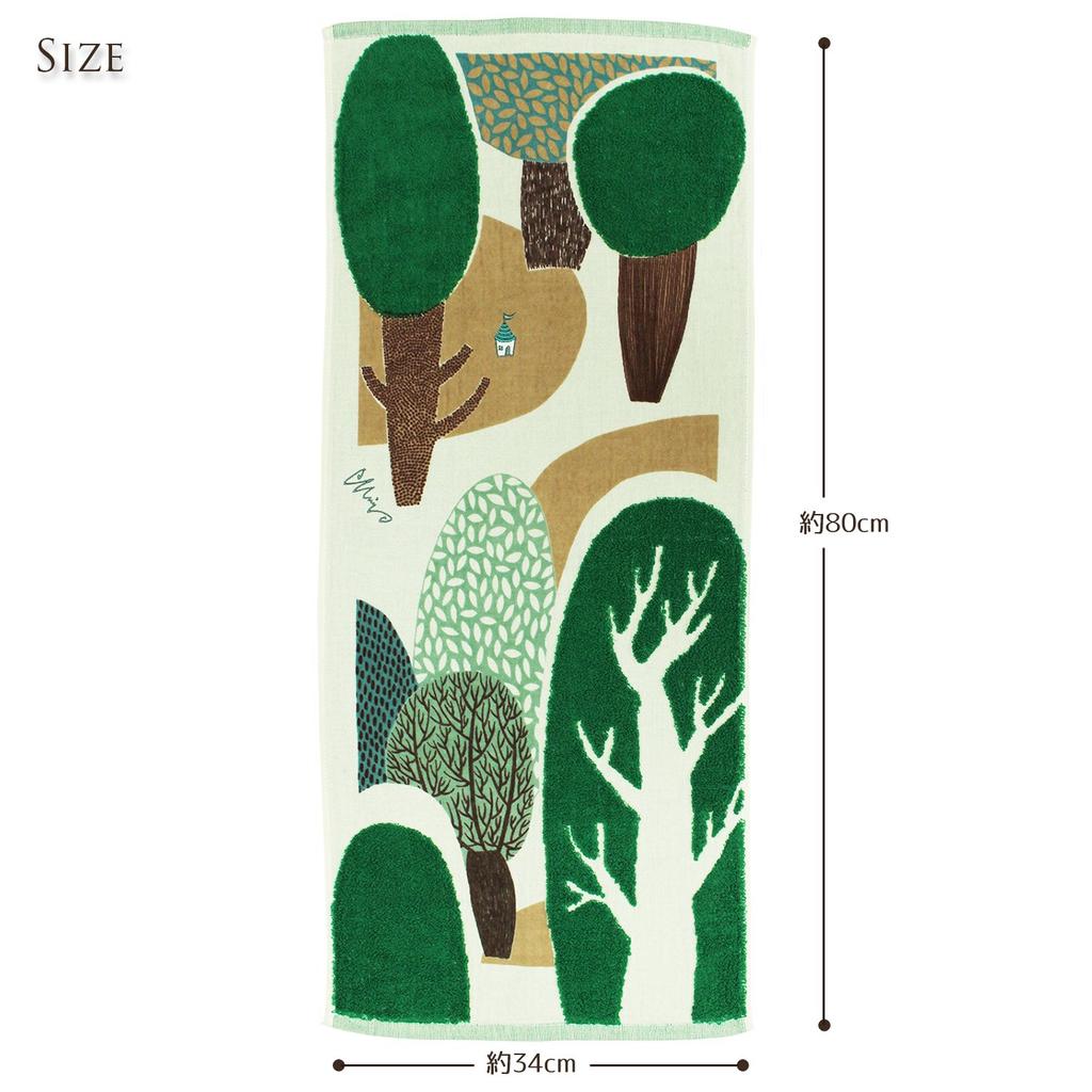 Kusunokibashi Monori Morita MiW Forest House Face 34 X 80cm Towel, Green, A-65603-31-G,