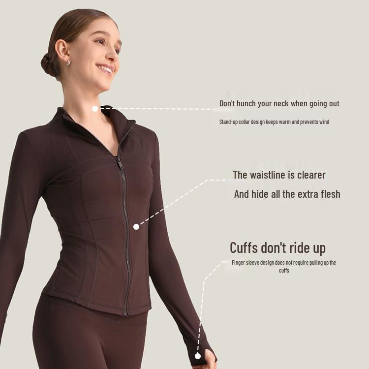 Women's Slim-Fit Quick-Dry High Elastic Yoga Jacket with Stand Collar