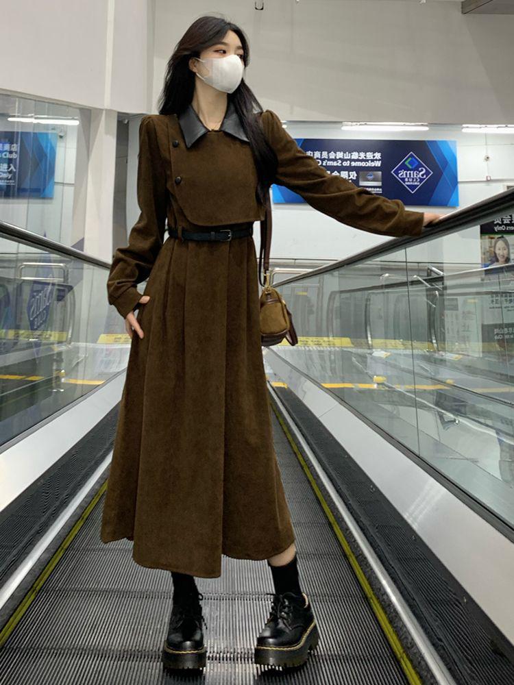2026 Early Spring French Retro Slimming Waist Long-Sleeved Two-Piece Dress