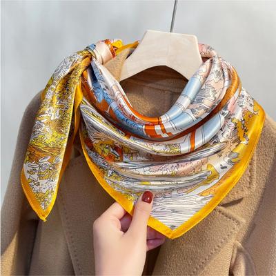 Frühlings-Neuheit Sonnenuntergang Kutsche schlichte Krepp-Satin-Seiden-Schal Damen vielseitiger Maulbeerseide Kleines quadratisches Tuch Seidenschal