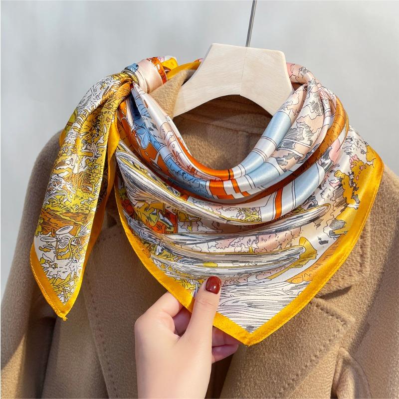 Spring new sunset carriage plain crepe satin silk scarf women's versatile mulberry silk small square scarf silk scarf