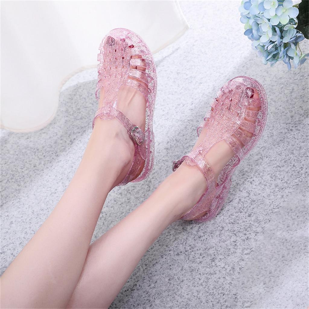 Sandali Moda Donna in Gelatina di Cristallo con Supporto per Dita del Piede Cinturino Regolabile con Fibbia Tacco Basso Calzature Casual Estive per Uso Esterno e Interno