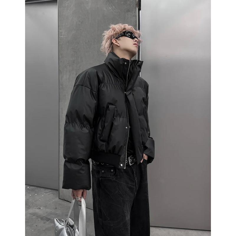 Мужская американская ретро стеганая пуховая куртка из ПУ кожи с воротником-стойкой - Зимняя теплая утолщенная модная модель XXS чёрный