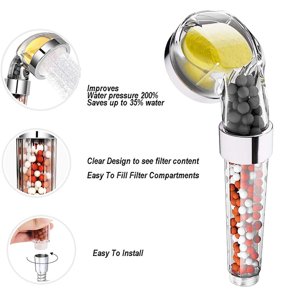 High pressure shower vitamin C filter shower water saving handheld head shower chlorine fluoride filter helps with dry skin and hair head, head, &