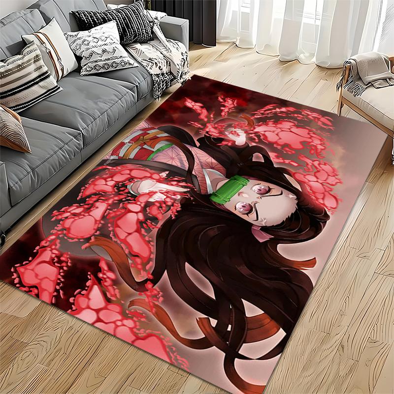 Cartoon Girl In Pink Dress with Fiery Effects. Non-slip Rug Suitable for Living Room and Bedroom Sofas.