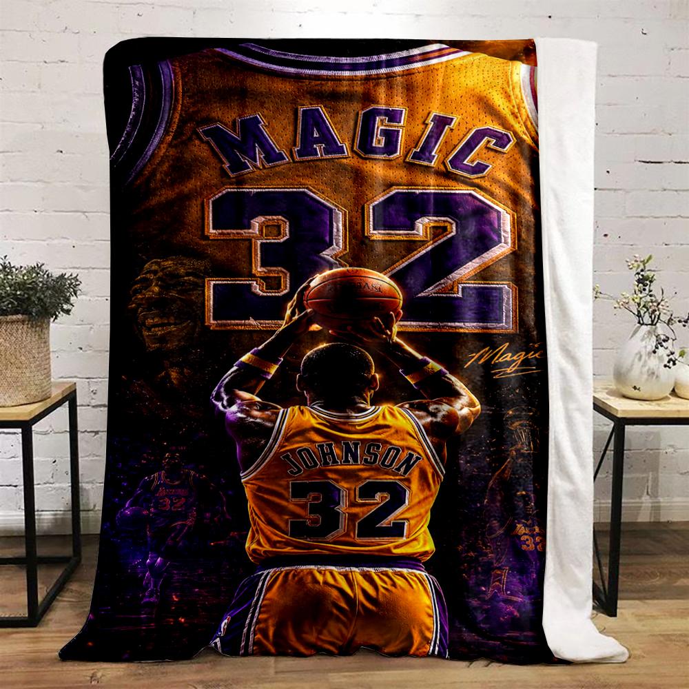Magic Johnson Basketball Jersey Design Warm Blanket Flannel Blanket for Bedroom, Living Room, Sofa, and Nap