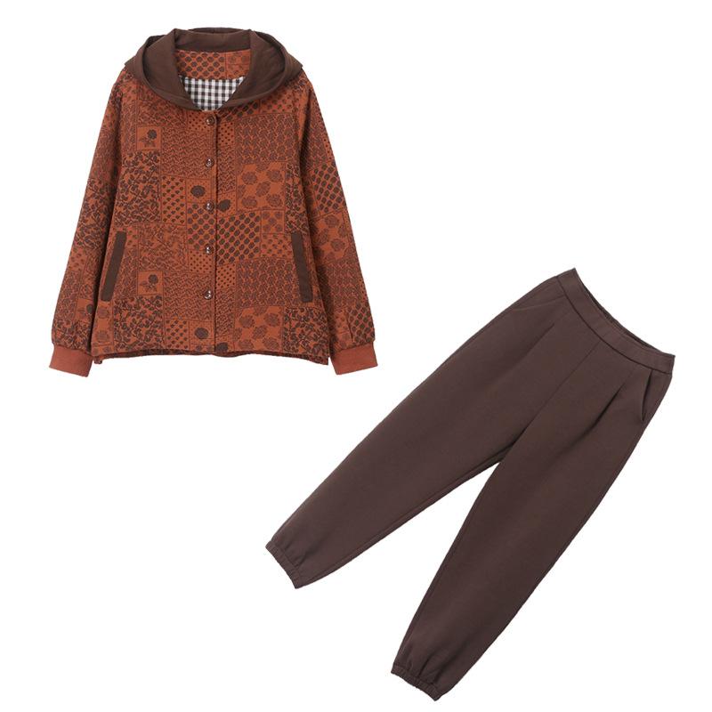 Plus Size Casual Hooded Jacket & Harem Pants Two-Piece Set