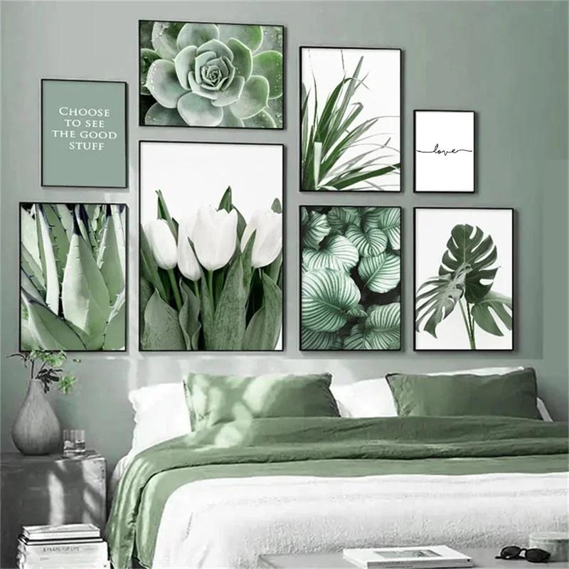 Green Plant Painting Flower Peony Poster, Wall Art, Canvas Picture, Nordic Posters, Eucalyptus for Living Room, Bedroom, Home De