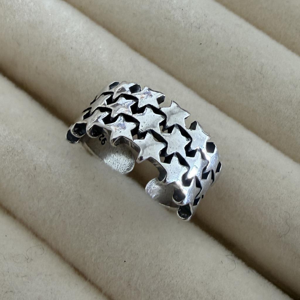 BF CLUB 925 Sterling Rings for Women Simple Geometric Handmade Irregular Retro Vintage Stars Ring Allergy For Birthday Gift
