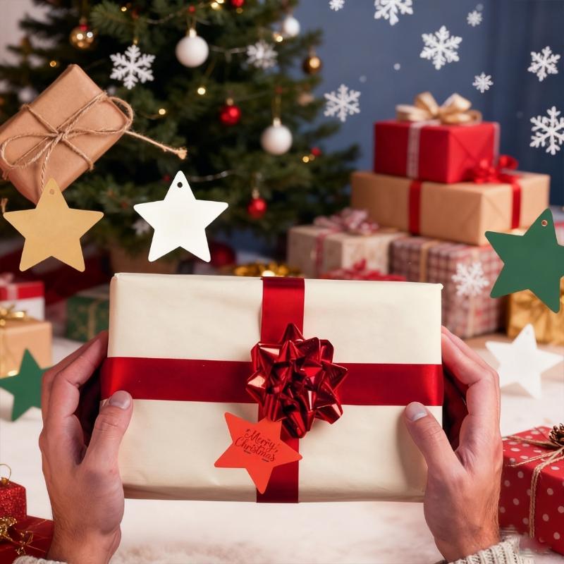 160 st Stjärnformade Julhängande Etiketter Skrivbara Julklappsetiketter med Hängande Snöre för Festivalpresentförpackning
