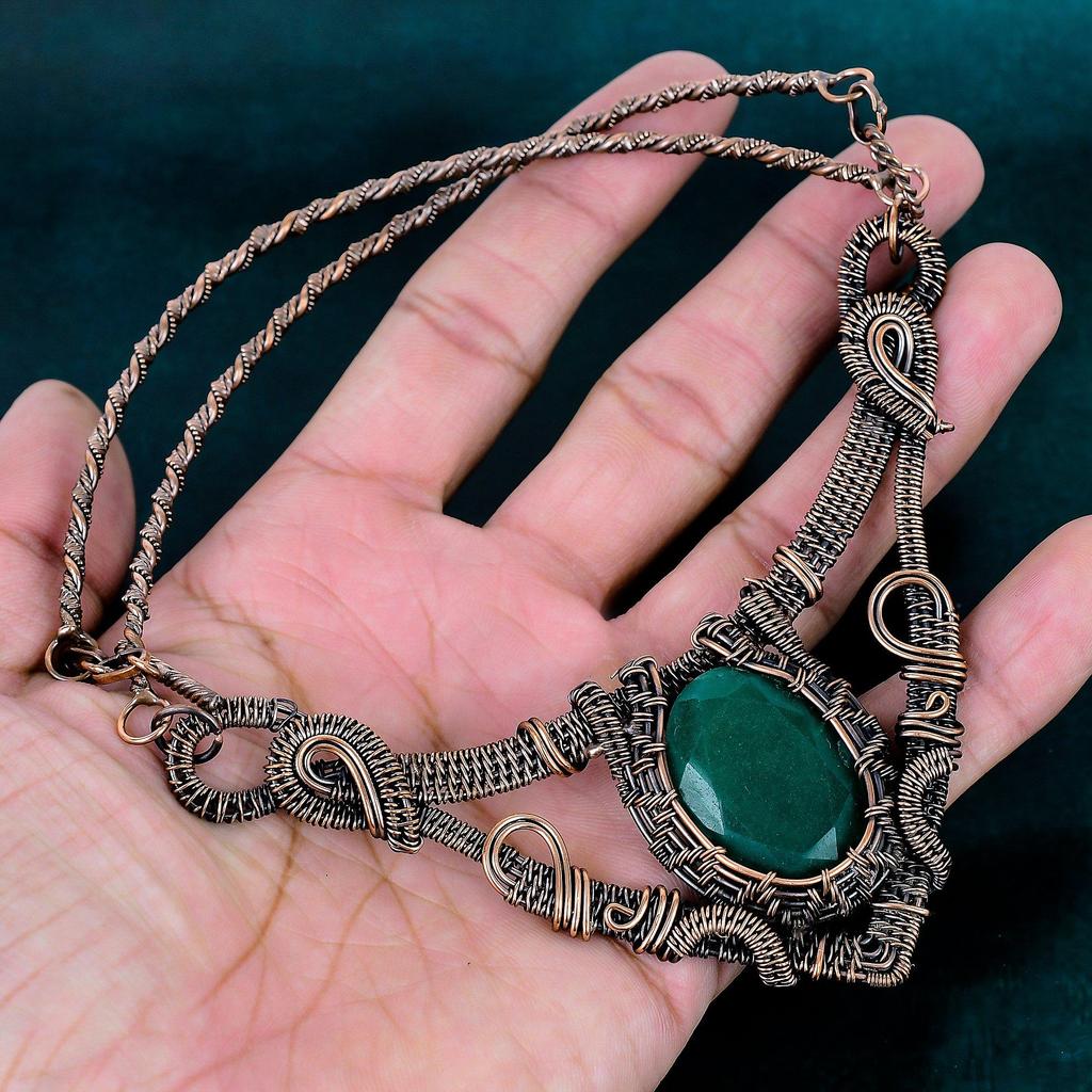 Faceted zambian emerald necklace handmade copper wire wrapped emerald necklace gemstone jewelry birthstone jewelry anniversary gift for her