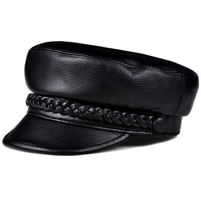 2023 Winter Männer/Frauen Echtes Leder Navy Hüte Unisex Europäischen/Amerikanischen Streetwear Ausgestattet Schwarz Caps Mit Gürtel Outdoor gorro