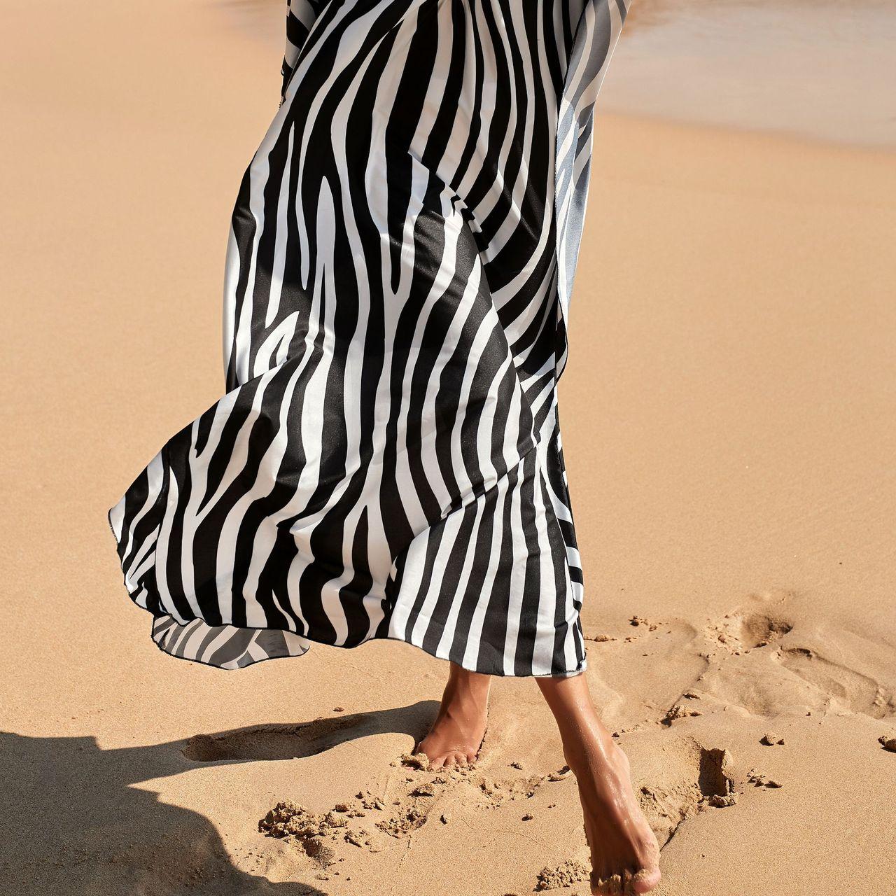 YYFS женская мода отпуск лето весна принт зебры с длинным рукавом и v-образным вырезом — фото 9