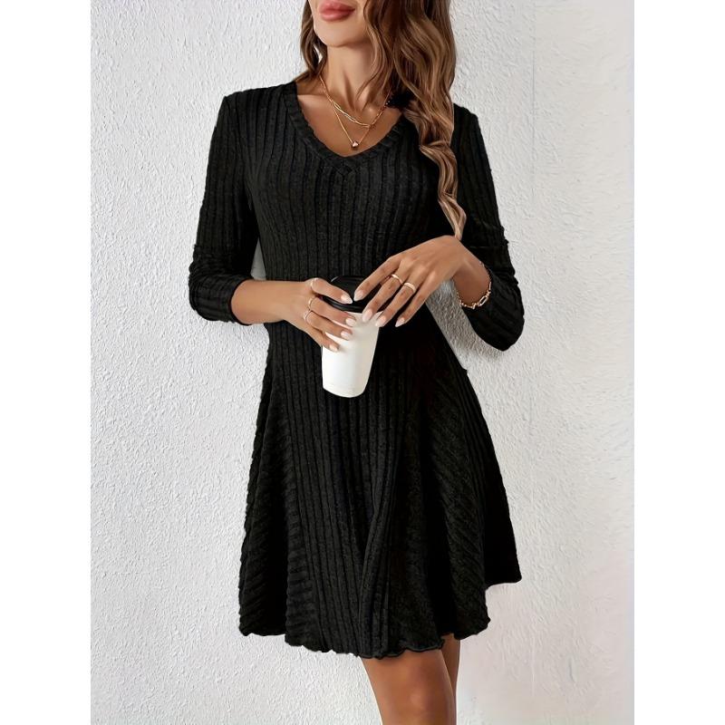 A Line Long Sleeve Knit Casual Women Dress